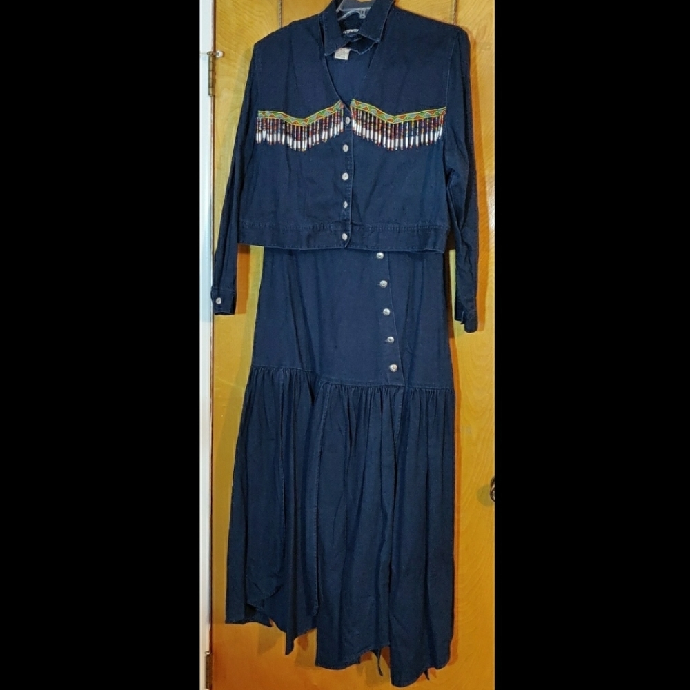 Plus Western Style Denim Outfit w/Bead Fringe